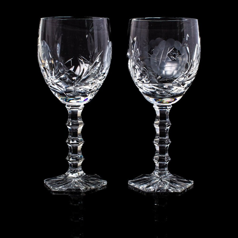 Crystal Wine Glasses | Beautifully Etched with Floral Designs | Set of 2
